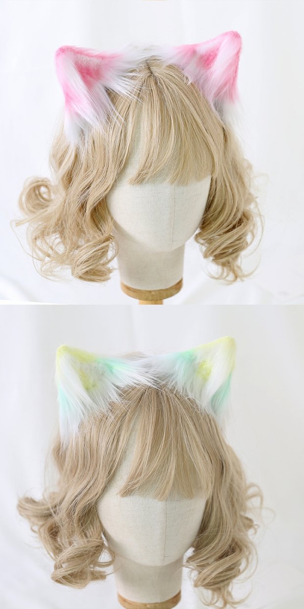 可爱少女猫耳朵头饰手作网红兽耳发箍jk洛丽塔发夹日系ita发饰 (黑灰