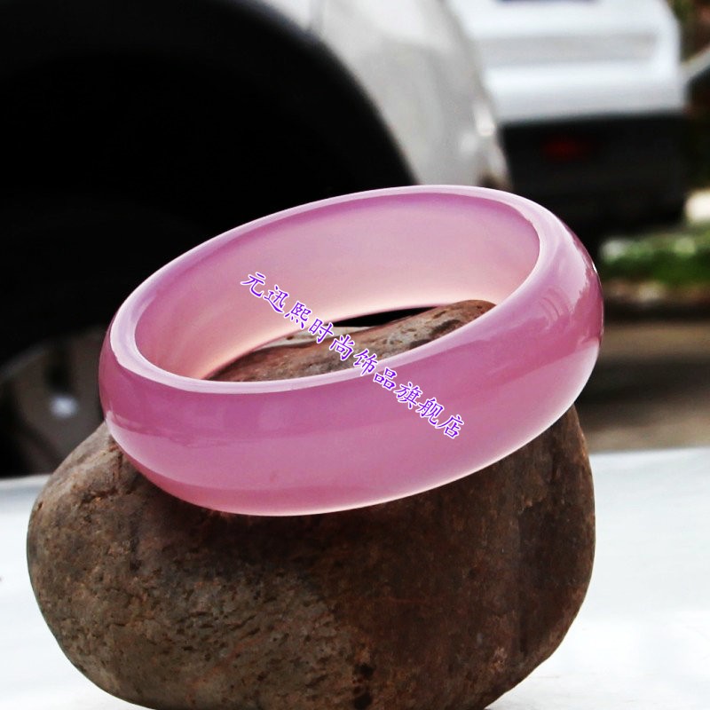 蓝田芙蓉玉手镯女款玉髓玛瑙手镯水晶粉紫玉镯子女友妈妈饰品手镯秀气