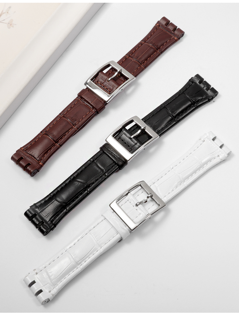 适配斯沃琪真皮表带男女swatchycsyasygs皮表链1719mm手表腕带凹凸