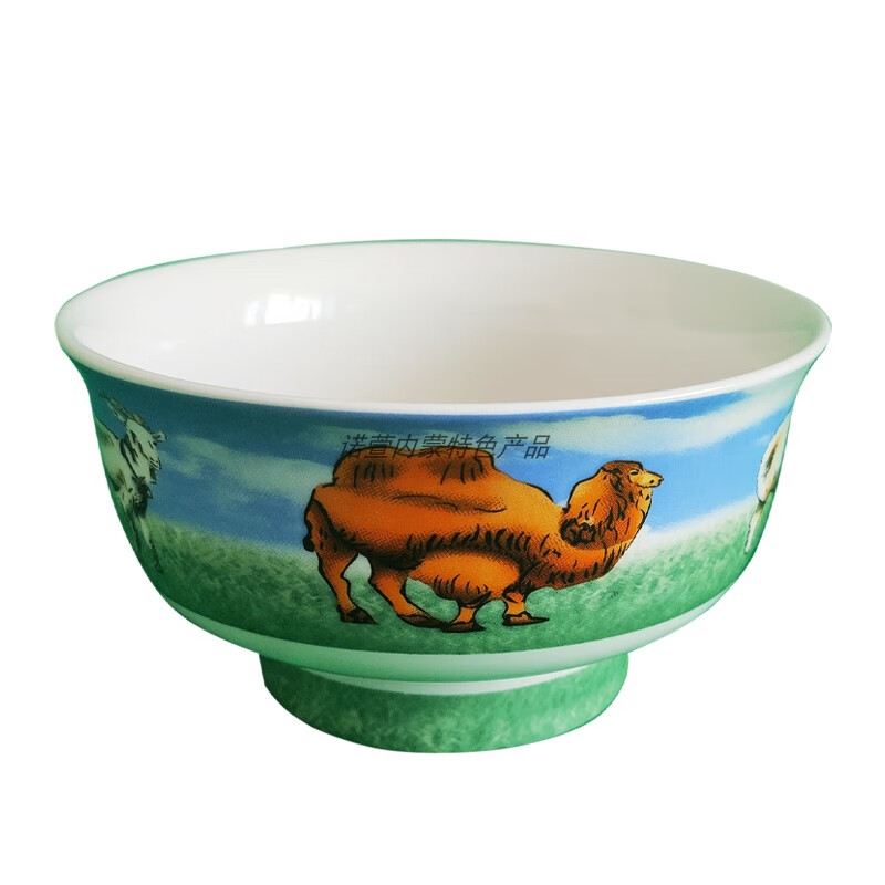 尼尔欣 蒙古奶茶碗 内蒙古民族瓷碗蒙古奶茶碗蒙语五畜八宝高脚碗蒙