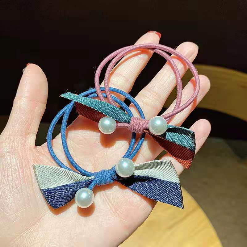 简约韩版蝴蝶结头绳网红ins发圈皮筋扎头发绳时尚女学生饰品2布艺格子