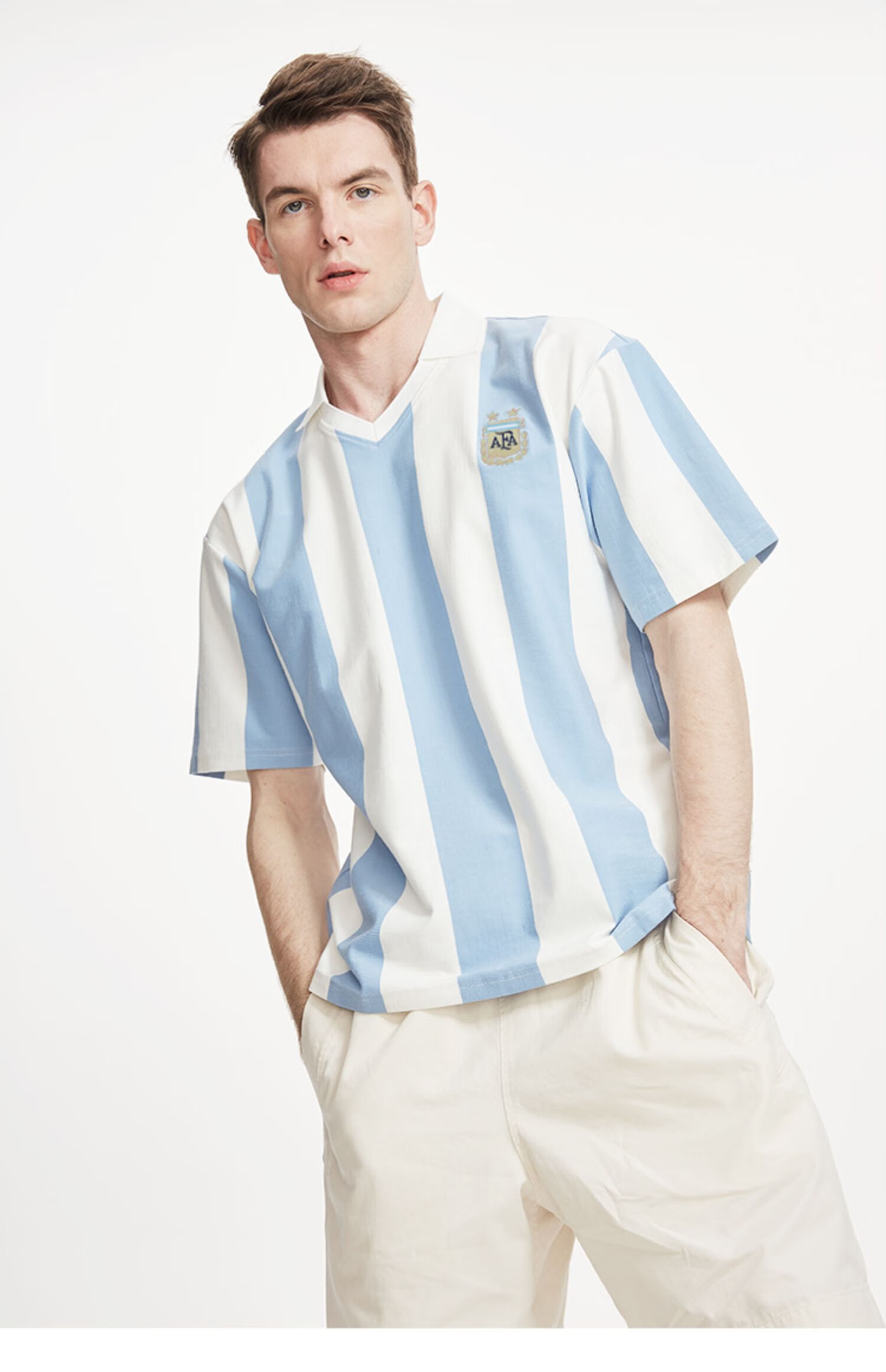 动力蓝白新款短袖印号球衣潮流t恤梅西足球周边情侣装阿根廷蓝白9号m