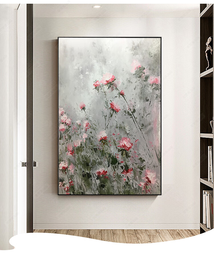 纤雅洁纯手工手绘画纯手绘油画北欧田园抽象花卉装饰画餐厅玄关挂画