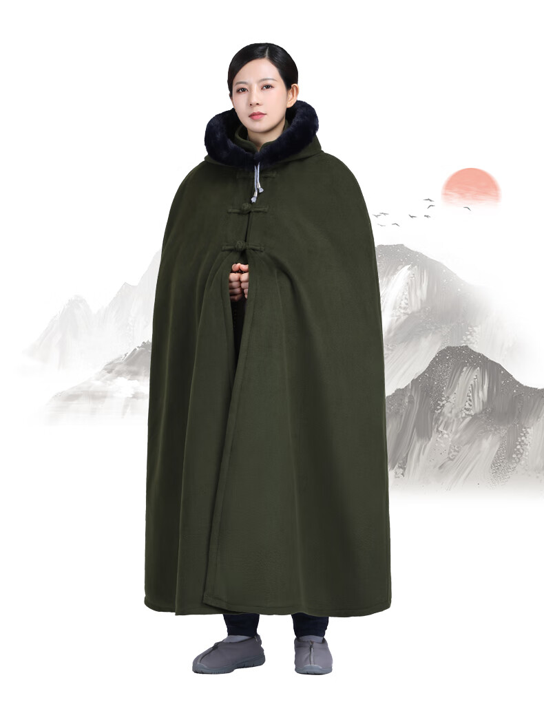 打坐披风斗篷冬季加绒盖毯加厚僧服斗篷保暖风衣禅服男女 无毛领土