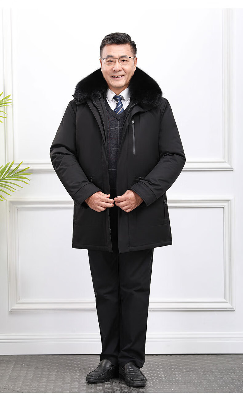 雅鹿【yalu】羽绒服男中老年人活里活面加厚外套冬季男装爸爸中长款毛