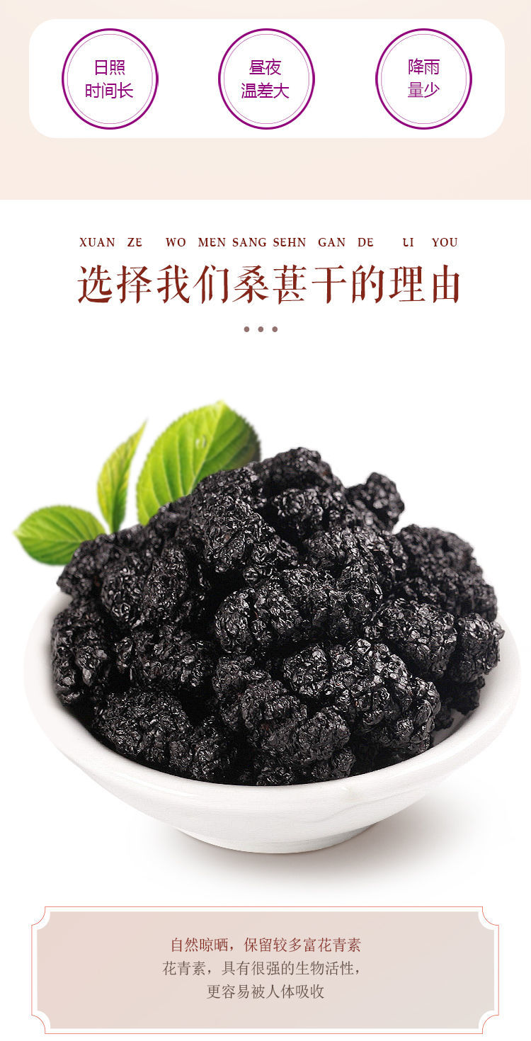 新疆桑葚干免洗无沙黑桑葚干 食用桑椹干泡茶酒 黑桑葚果干 【罐装】