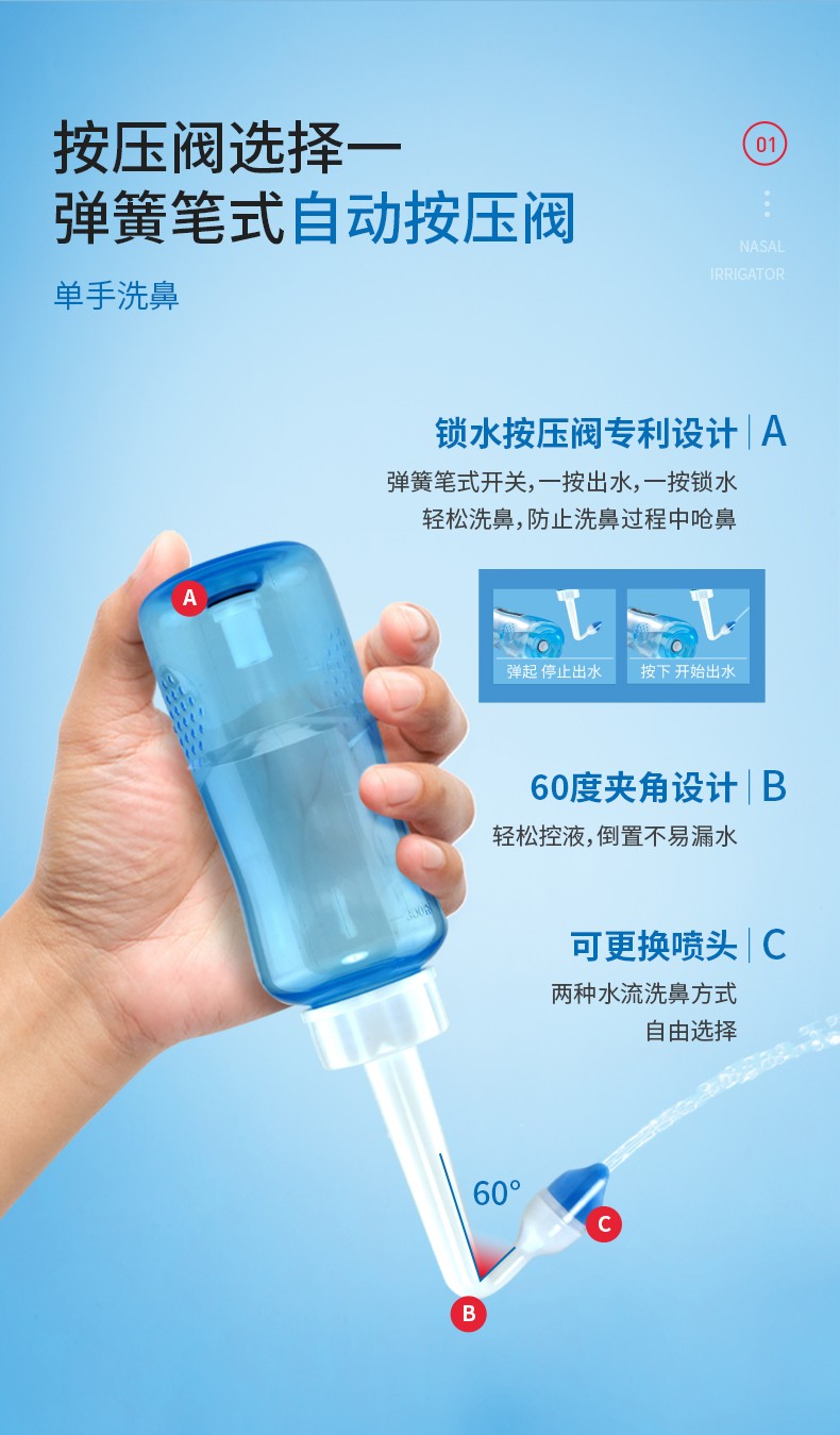 洗鼻器家用鼻腔冲洗鼻炎鼻塞手动洗鼻子喷雾神器盐儿童生理性盐水 洗