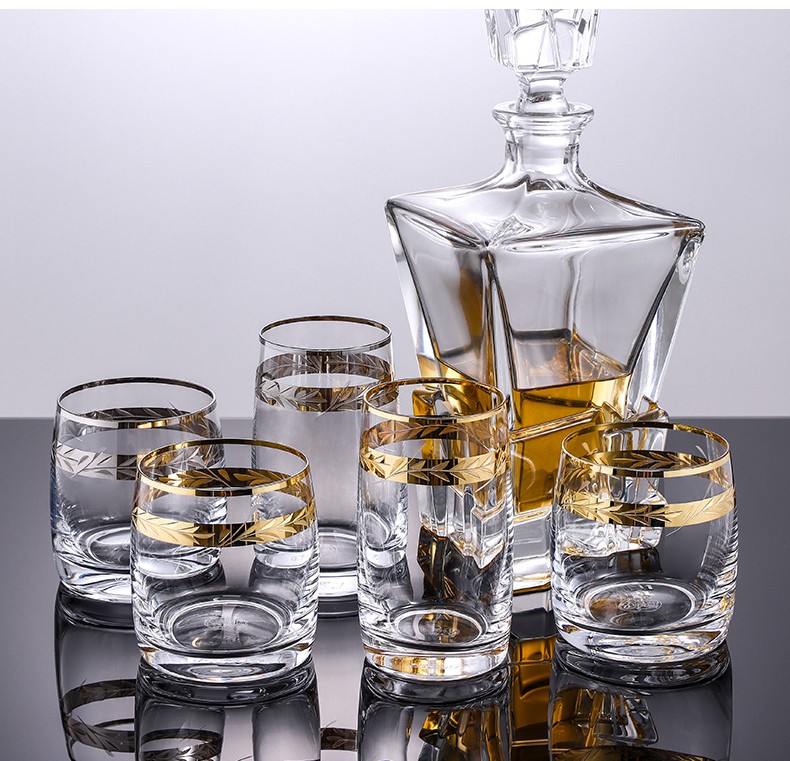 crystalex莱克斯捷克进口无铅水晶杯玻璃水杯描金啤酒杯威士忌杯酒具