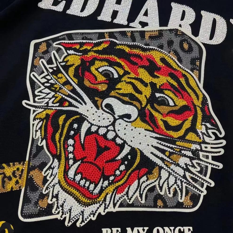 hardy埃德哈迪新款ed潮牌圆领烫钻字母老虎头短袖t恤修身大码半截袖