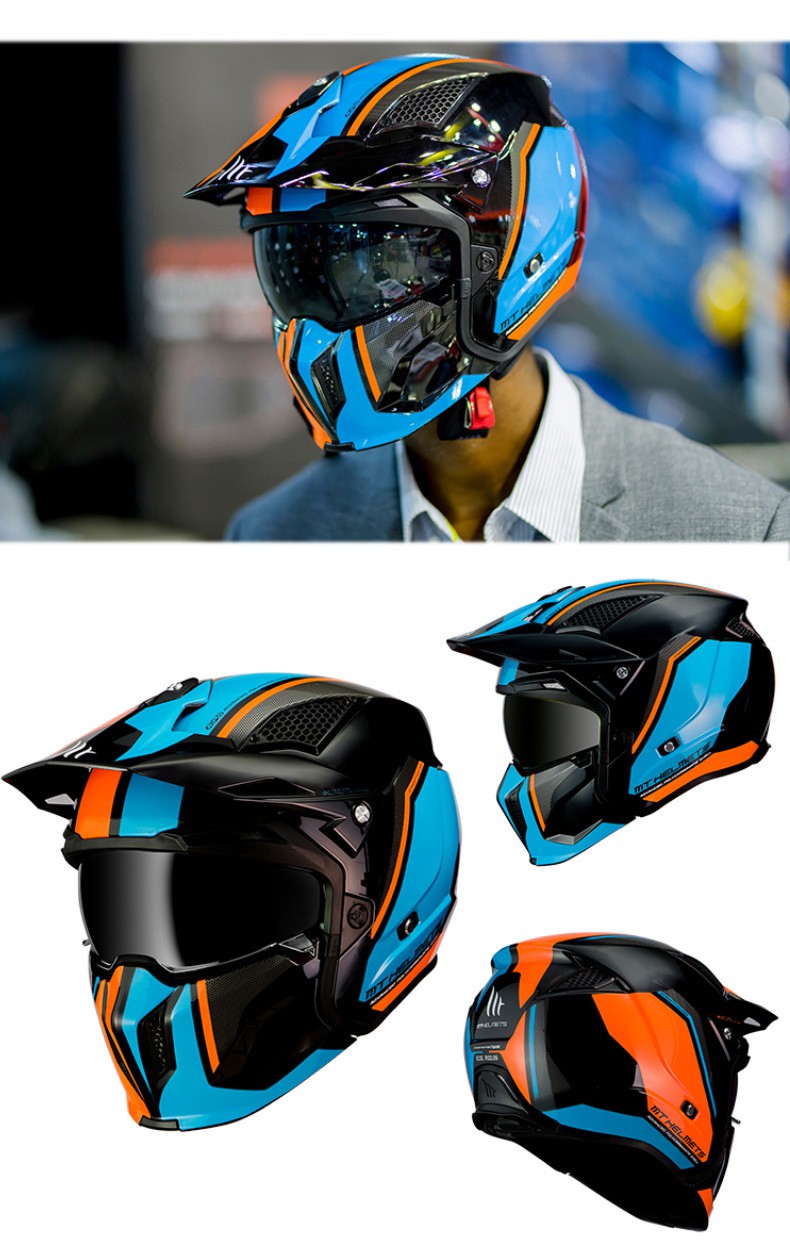 西班牙摩托车头盔街车灰机车复古哈雷可拆卸组合盔黑红l