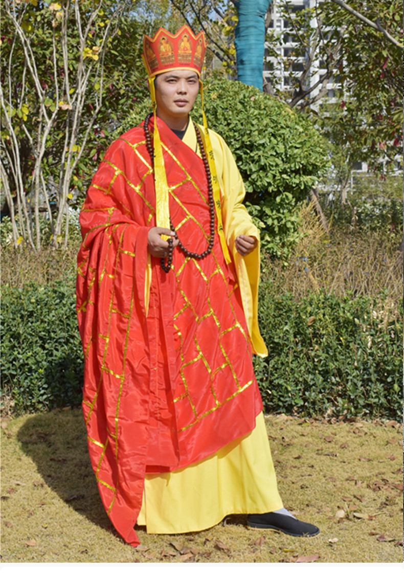唐僧演出服装道具权杖武器帽子黄棕色长袍子袈裟西游记 下单请备注