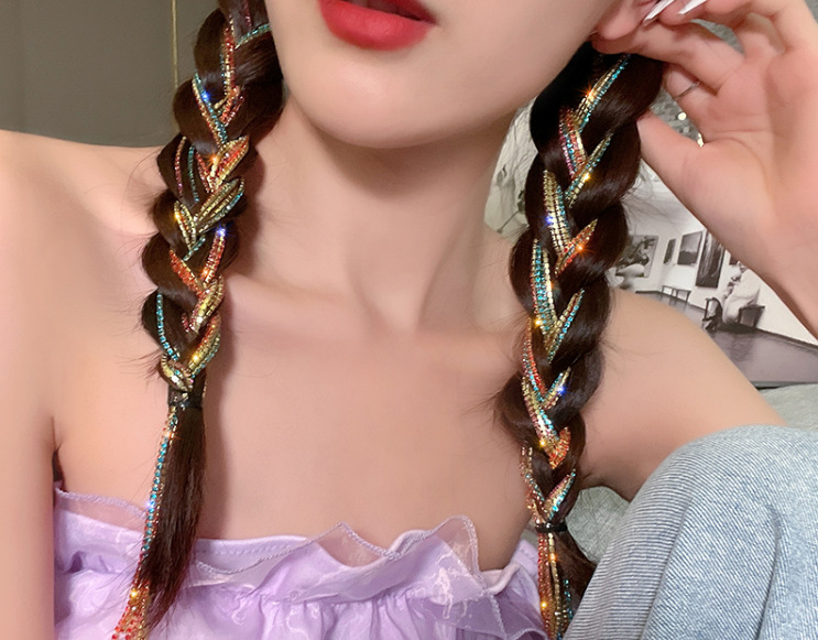 编发彩绳脏脏辫头绳辫子编头发的神器2021年闪钻链条马尾点缀头饰2条