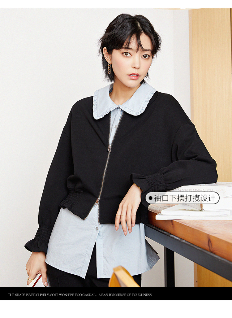 【设计师系列】衣香丽影2021年秋装黑色短款外套女夹克上衣潮 赫本黑