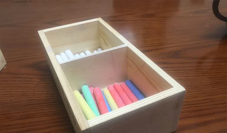 粉笔盒讲台用 学校讲桌粉笔盒木质办公桌面整理收纳盒2格粉笔收纳盒