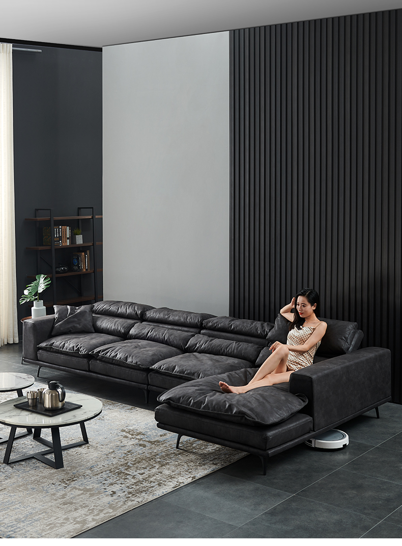 【七夕礼遇季】简奢表情 科技布沙发轻奢羽绒现代简约慵懒设计感黑色布艺意式极简沙发 【双+单+贵妃位】 30%客户选择羽绒版本坐垫【坐感慵懒】