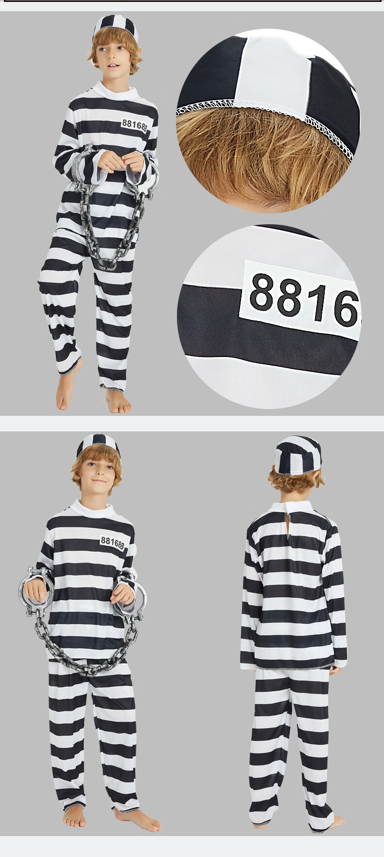 囚犯古装舒适爆款万圣节服装成人条子与囚犯衣服囚人女囚衣服男囚服男