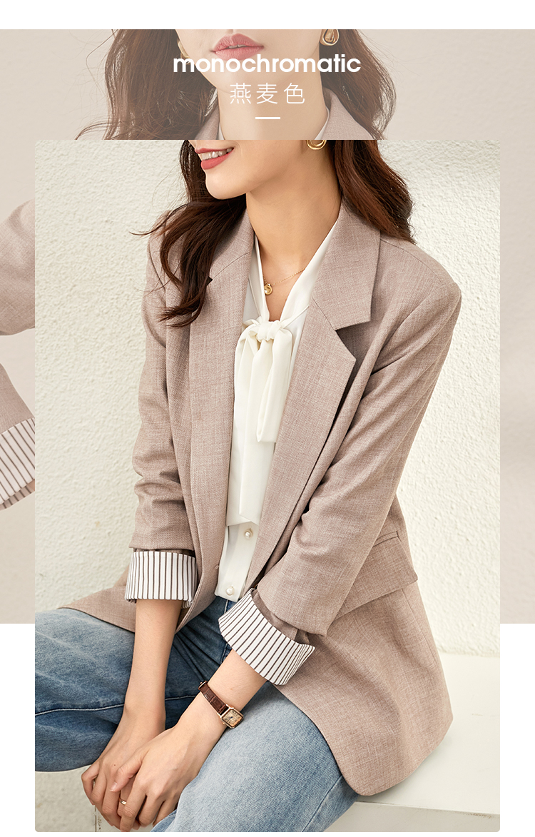 熙世界2021秋冬新款西装外套女时髦干练职场英伦风气质小西服燕麦色l