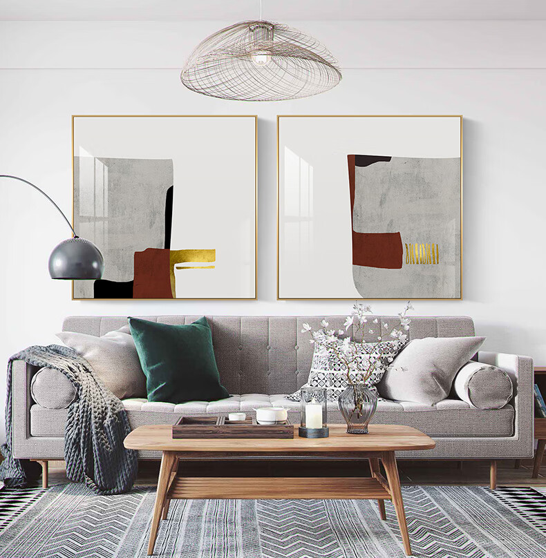 vantablack灰红印象抽象极简客厅装饰画当代艺术样板间正方形现代沙发