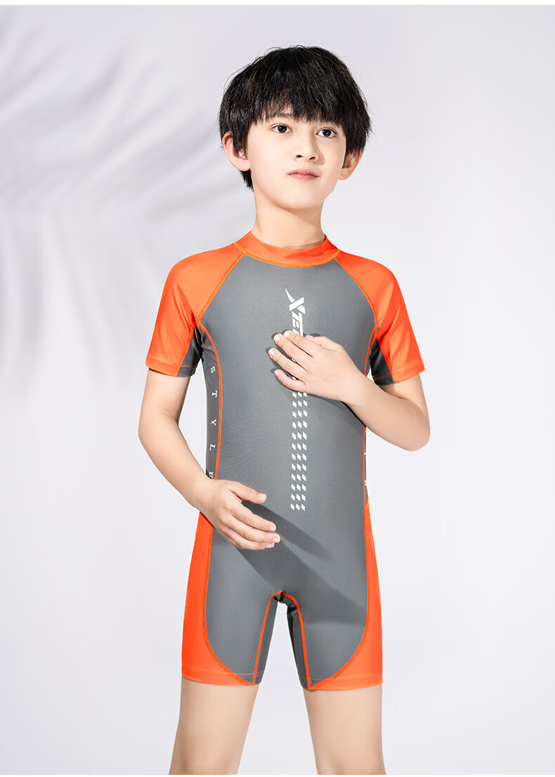 特步儿童泳衣男童中大童连体游泳衣夏2021年新款小童宝宝防晒泳装天