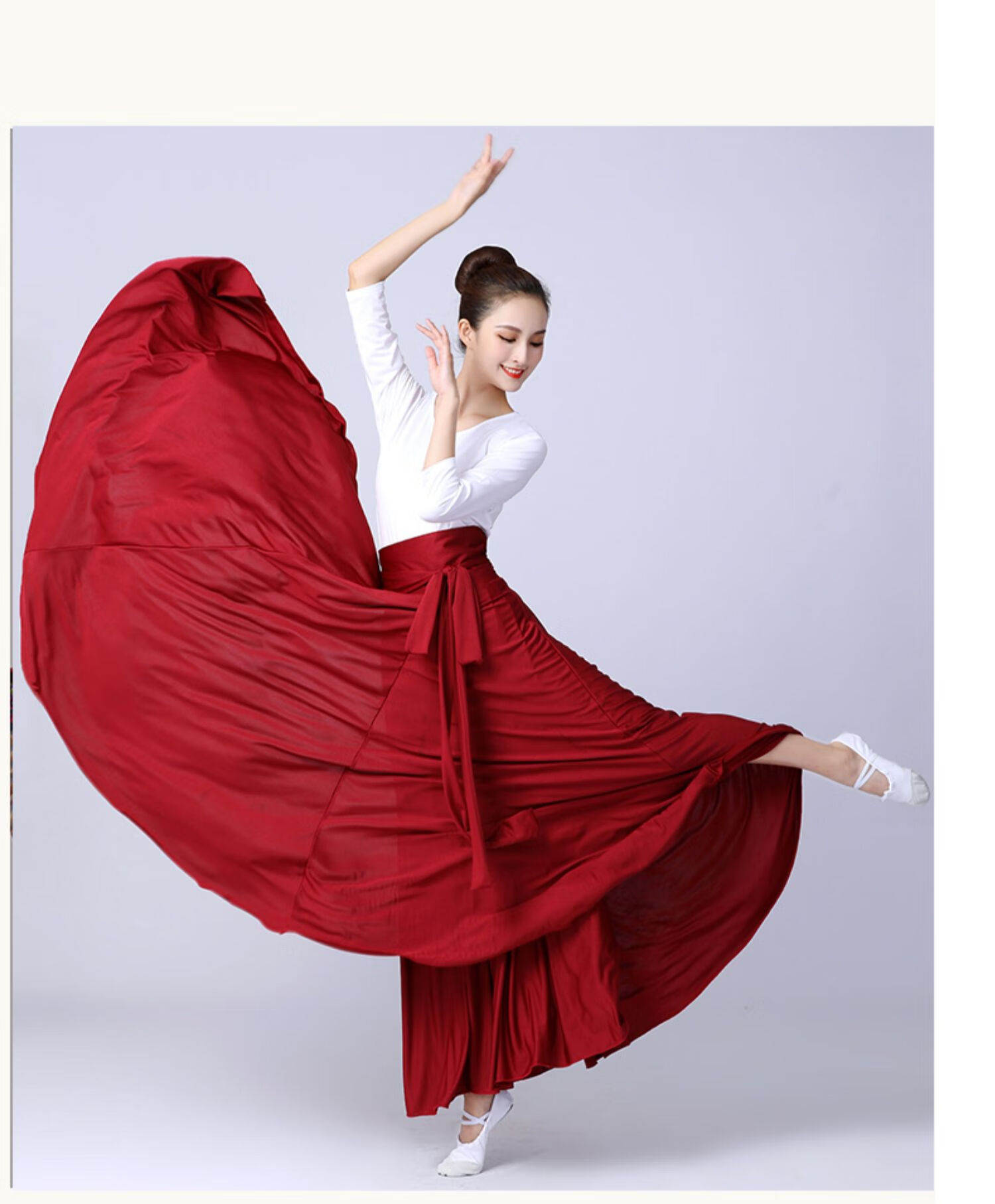 大摆裙长裙藏族演出服舞练习裙一片式艺考半身裙古典舞 一片式540度大