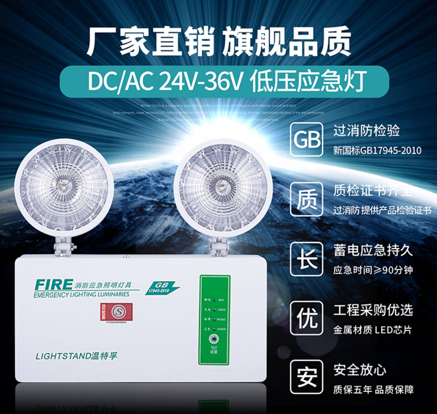 尊曜(zunyao) 低壓24v36v伏led雙頭應急燈消防停電疏散照明燈安全出口