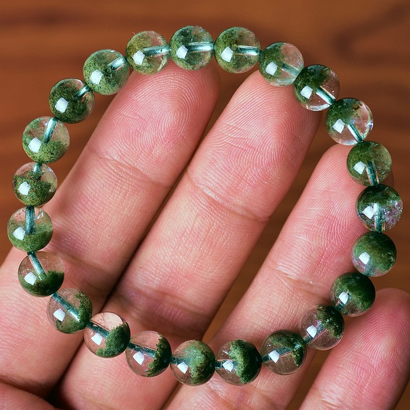 东海水晶 顶妃 绿幽灵手串 男女款一物一图聚宝盆 千层沙满绿绿水晶