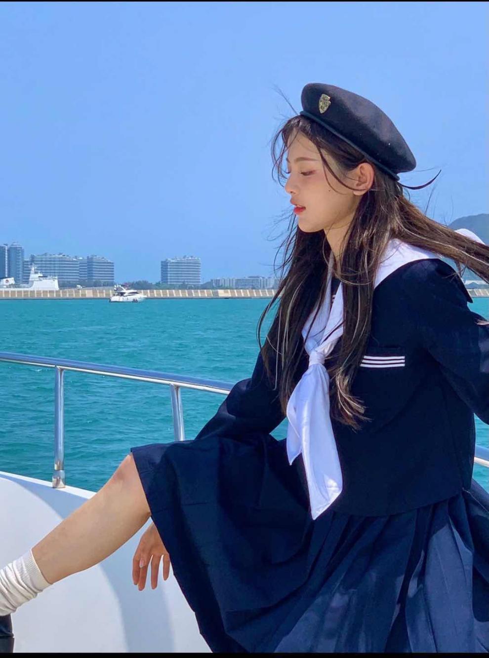 芭雅莲水手帽杨同款韩版贝雷帽大小号男女画家帽舞台军帽子徽章时装帽