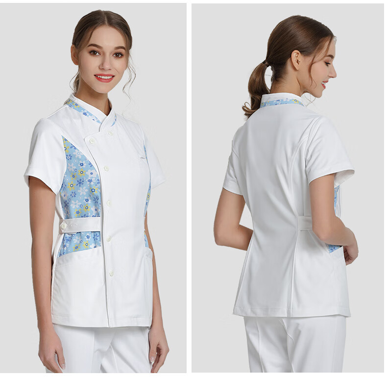 护士服长袖女秋冬装分体套装印花儿科美容院医院韩版工作服 花雨短袖