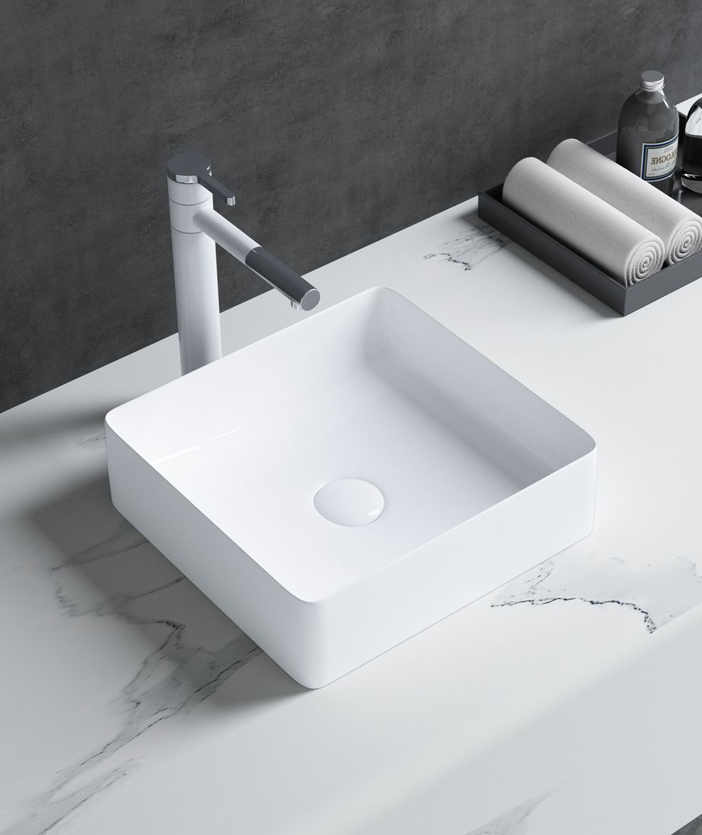 sanmom长方形台上盆陶瓷洗脸盆卫生间洗面盆阳台洗手盆中式洗漱池薄边