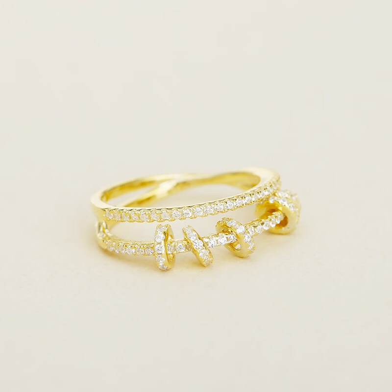 华花弥(huahuami)925银微镶锆石 双行灵动小圈戒指 设计感螺丝帽指环