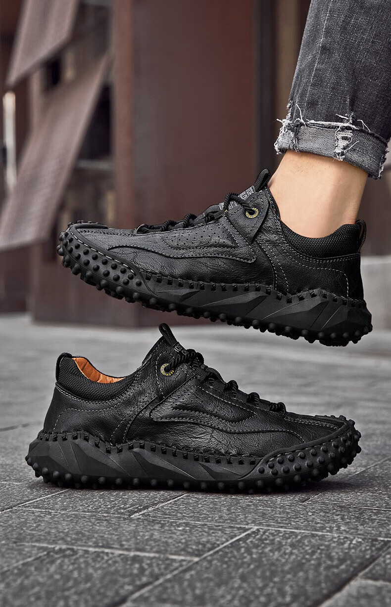 骆驼男鞋透气户外皮鞋男秋冬季户外登山男士休闲鞋男手工缝线大码皮鞋