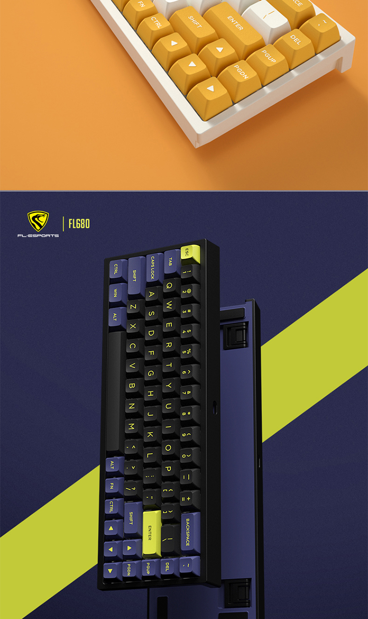 腹灵fl680热插拔机械键盘蓝牙无线可充电三模佳达隆cap黄轴茶轴球帽