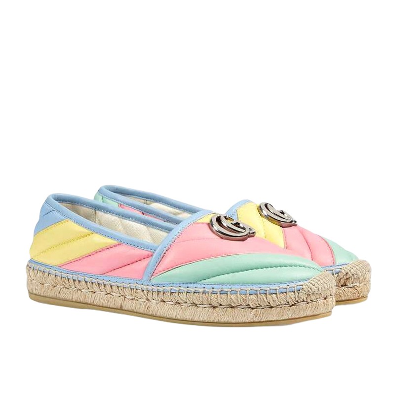 奢gucci古驰马卡龙女士渔夫鞋女士休闲运动鞋628160at拼色意码35