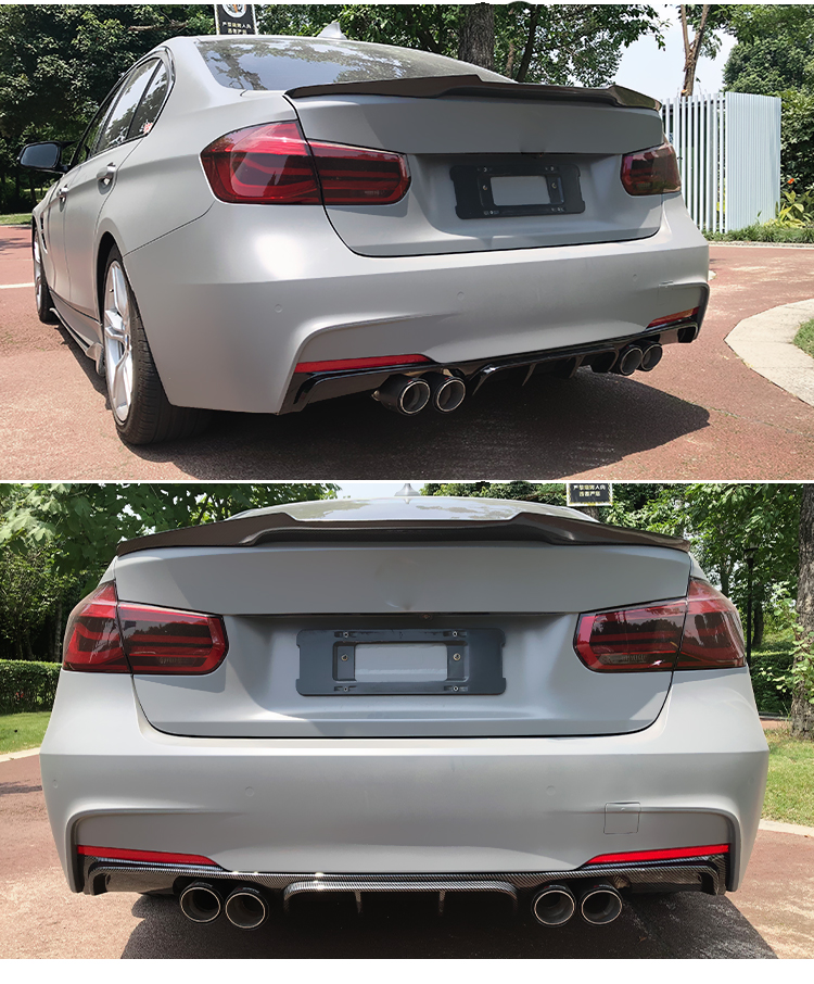 适用于宝马3系改装后唇m运动套件320lif30f35双出四出mp尾唇带灯碳