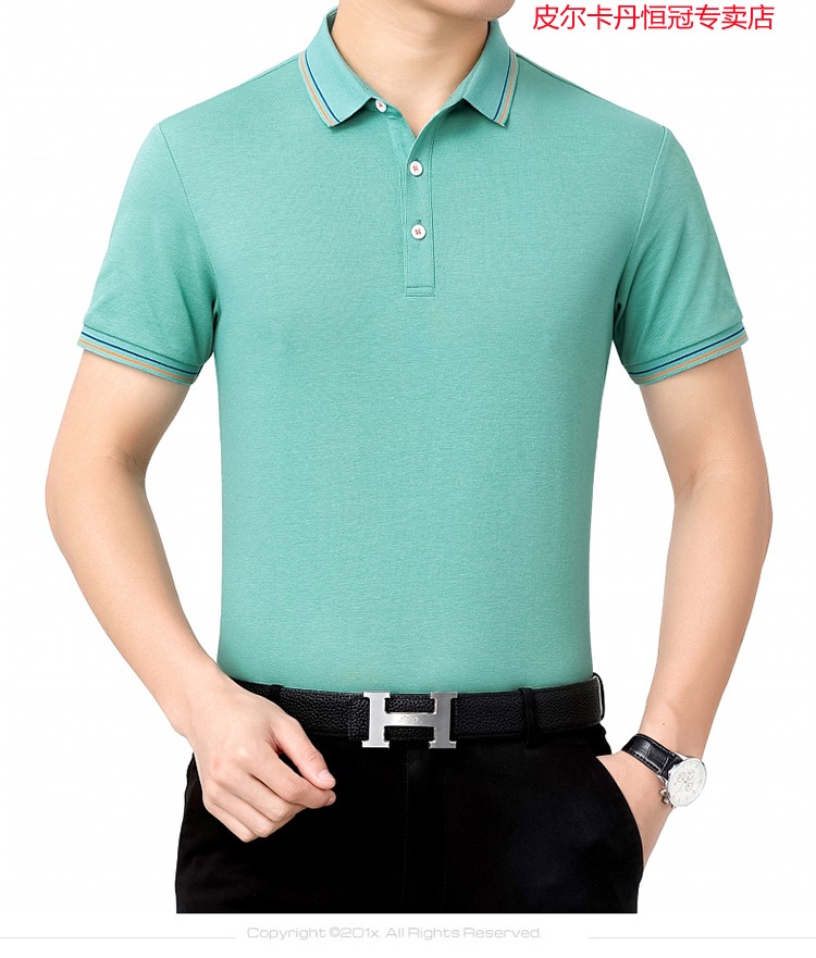 法国皮尔卡丹官方新品男士短袖t恤翻领新款男装桑蚕丝t恤衫冰丝中年