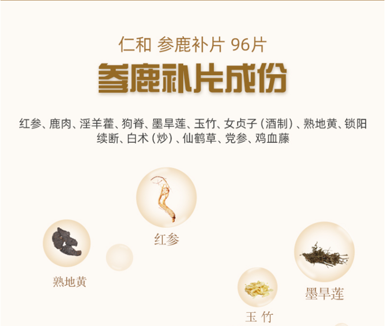 仁和参鹿补片031g96片盒益气养血补肾用于肾阳虚衰气血不足畏寒肢冷