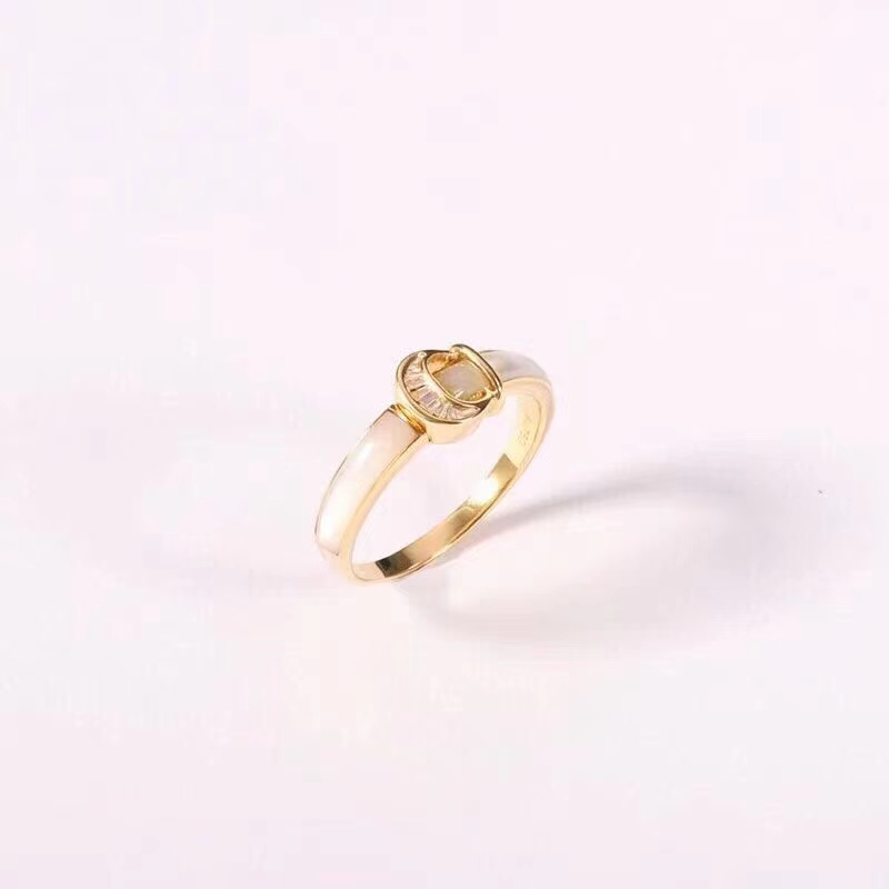金色池塘珠宝18k金贝母戒指黄金简约小众优雅气质女戒时尚个性百18k