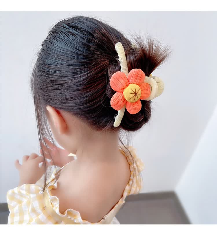 儿童发饰可爱笑脸花朵丸子后脑勺发夹抓夹女夏大号小女孩头饰女童 1