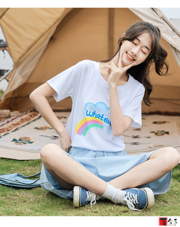 百含玉时尚女生休闲套装女夏季女生学生韩版宽松少女初中生女装中学生