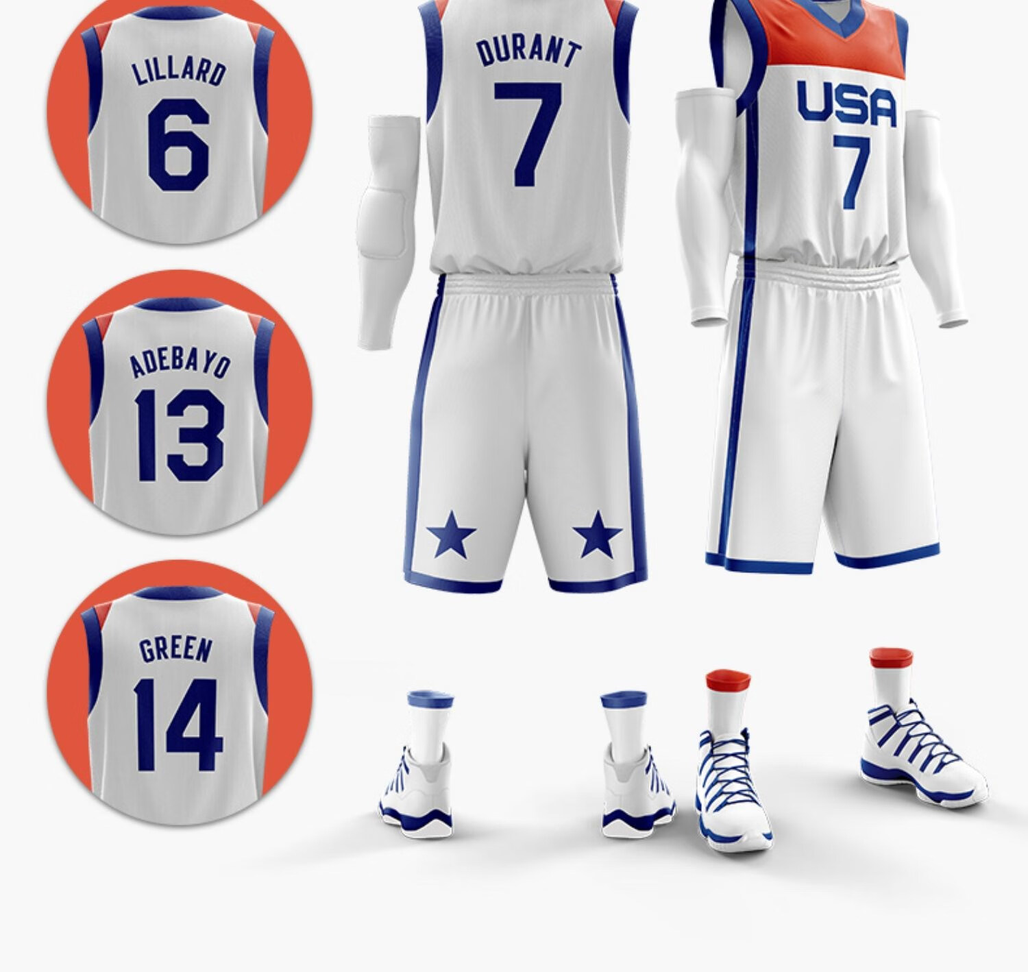 沪韵2021美国队杜兰特利拉德布克球衣篮球服套装男女童定制比赛训练服