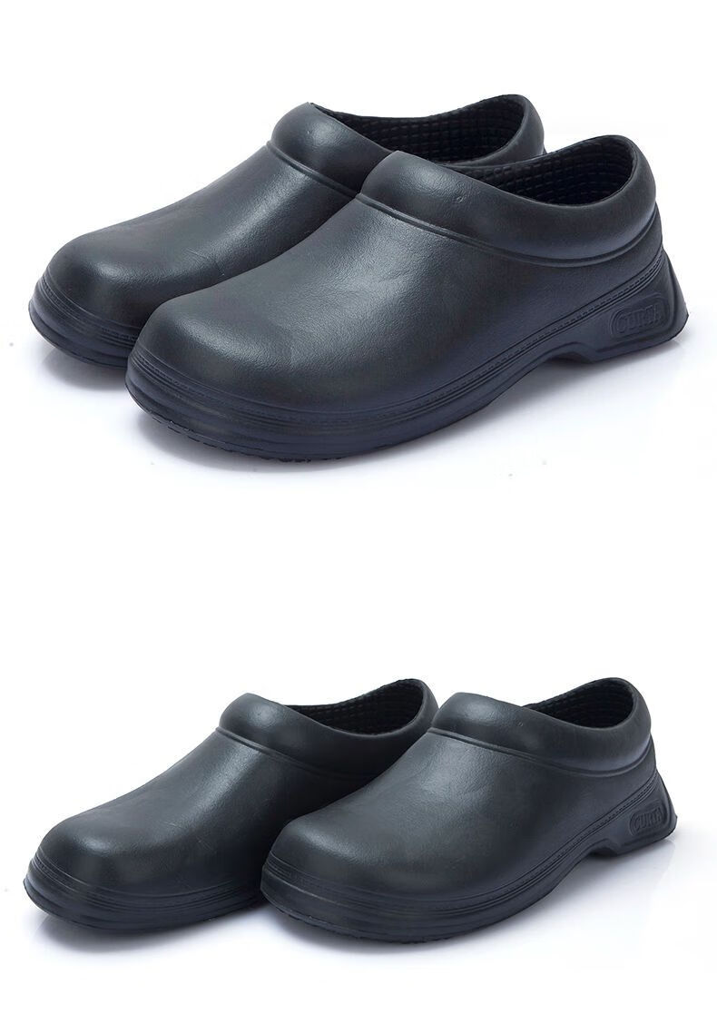 防水鞋雨靴半统软底厨师种菜洗车工作厨师鞋子防滑黑色皮面防水防油