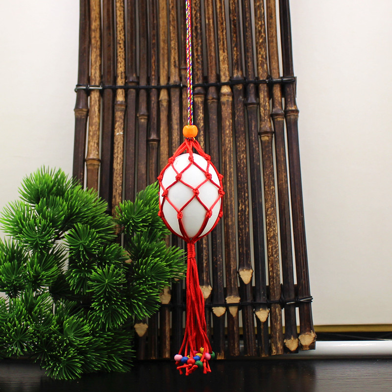 儿童蛋兜端午节五彩鸡蛋鸭蛋挂脖蛋网蛋袋手工编织成品大号玫红色40cm