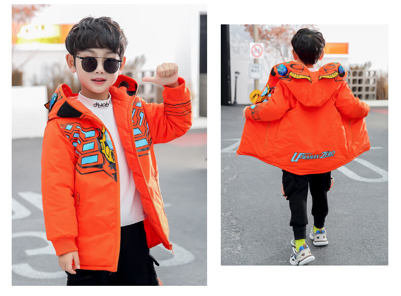 奥特曼羽绒服男孩洋气赛罗连帽儿童加厚冬季蜘蛛侠衣服男童外套 迪迦