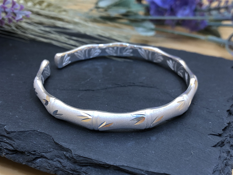 新款竹节手镯女999开口实心个性时尚磨砂竹子镯子送妈妈礼物康嘉夫人