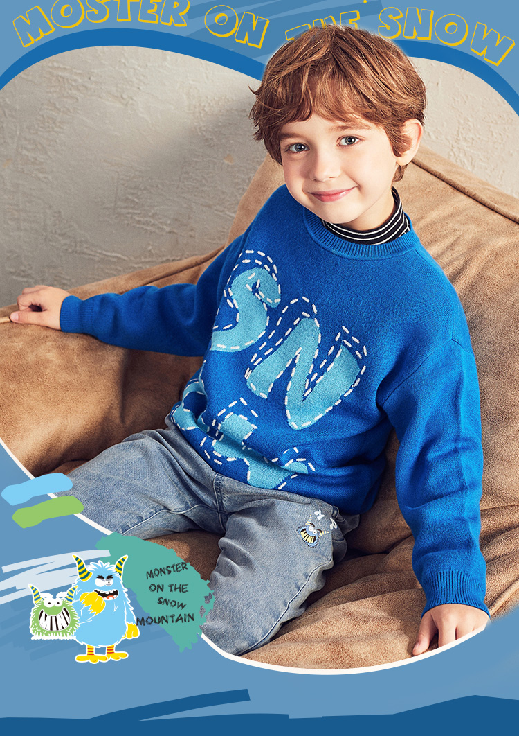 minipeace太平鸟童装男童毛衣秋季趣味字母儿童针织套头毛衫蓝色120cm