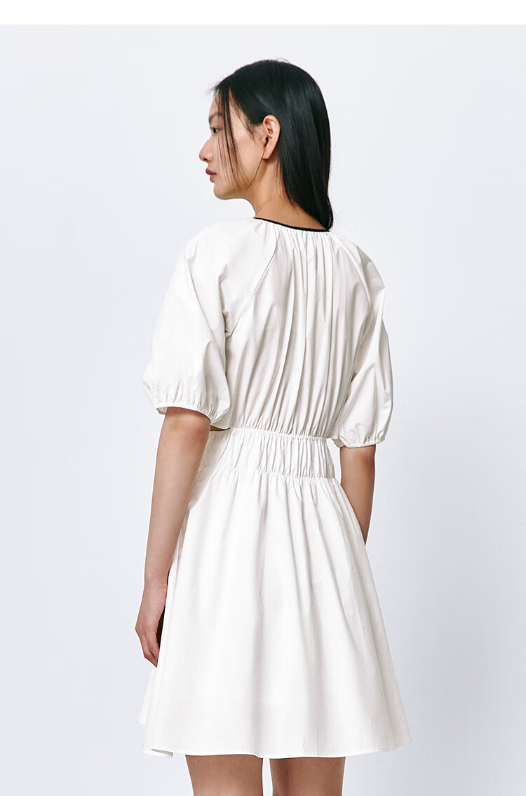 Peacebird Women's Premium Commuter Summer V-Neck Long Dress Small Brand Hollow Out Color-Block Simple Commuter White Long M 25