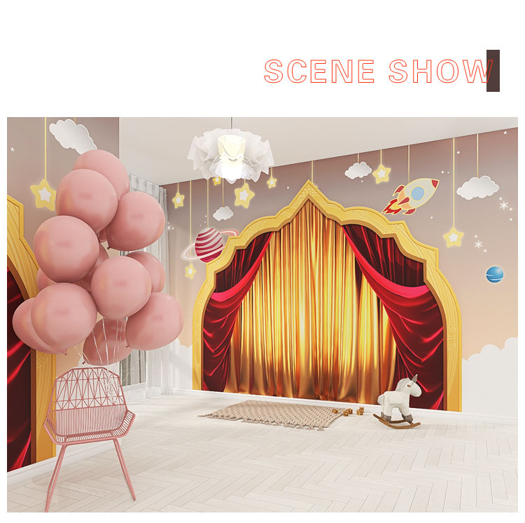 儿童舞台装饰墙布创意卡通幼儿园表演幕布口才班小主持背景墙壁纸8m