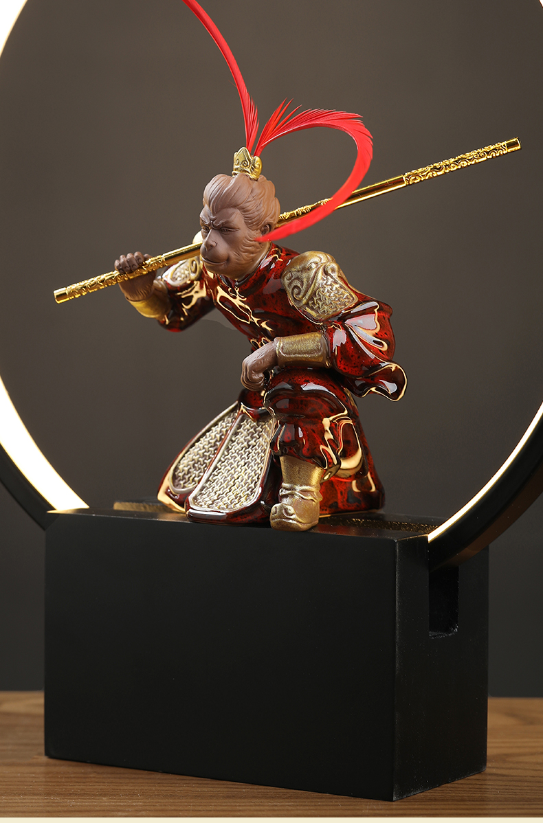 东方泥土陶瓷齐天大圣孙悟空斗战胜佛摆件光圈沉香客厅玄关装饰品h