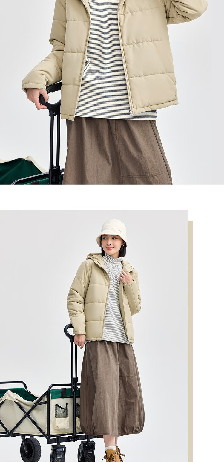 Giordano Women's Casual Jacket, Solid Color Simple Style Cotton Coat, Zipper Hooded Cotton Outerwear for Women, 05372731 11