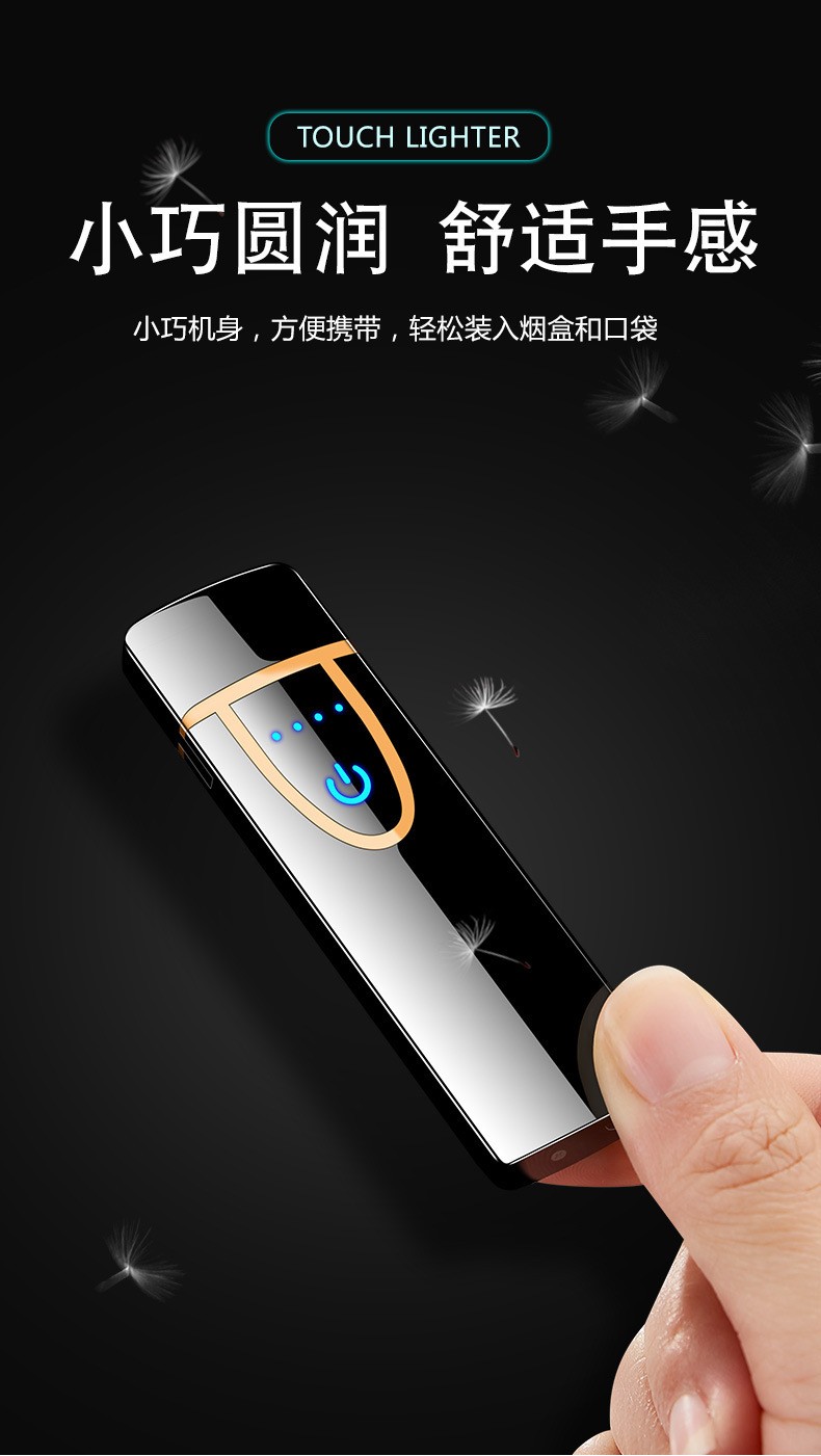 88762-普拉米拉指纹感应打火机创意个性电子点烟器男士USB充电防风打火机520情人节生日礼物送男友老公 USB打火机;【1个装】-详情图